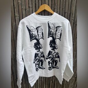 White Graphic Medium  Sweatshirt with Black Print Mavi